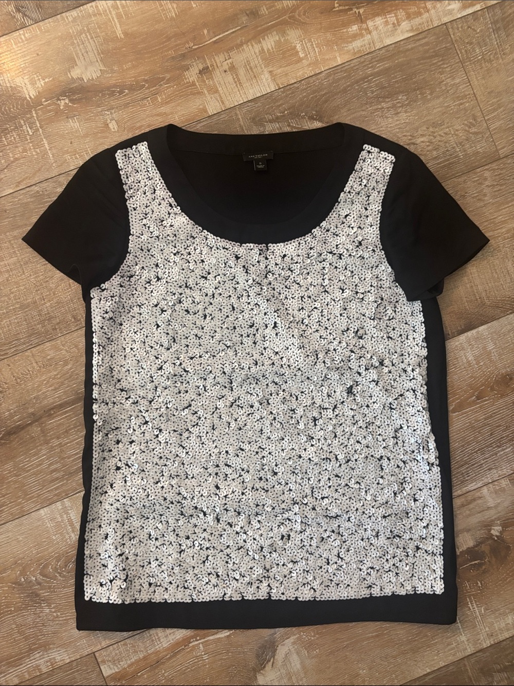 Ann Taylor Black Tee with White Sequin Front